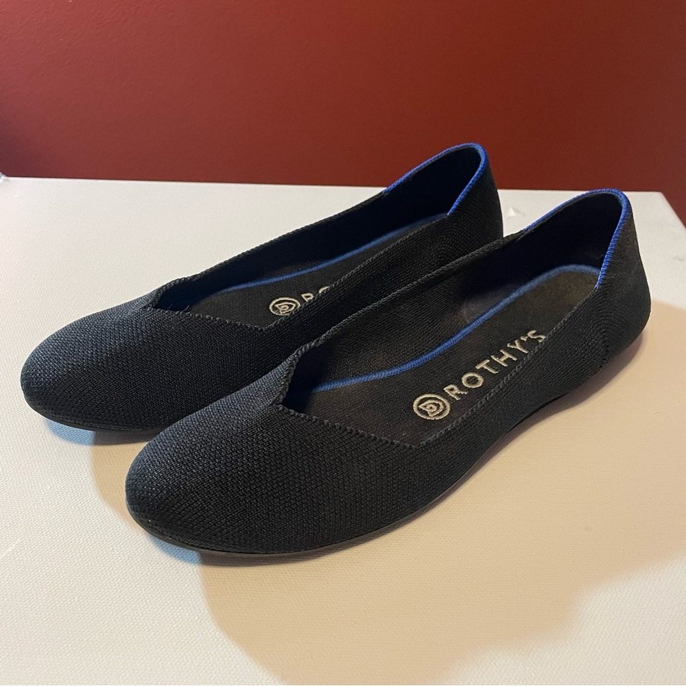 Rothy’s Women’s The Loafer Black Ballet Round Toe Blue Halo Comfort Knit Shoe‎
